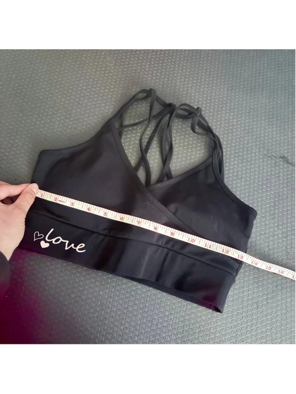 Women's Electric Yoga Black Sports Bra with Love Detail S